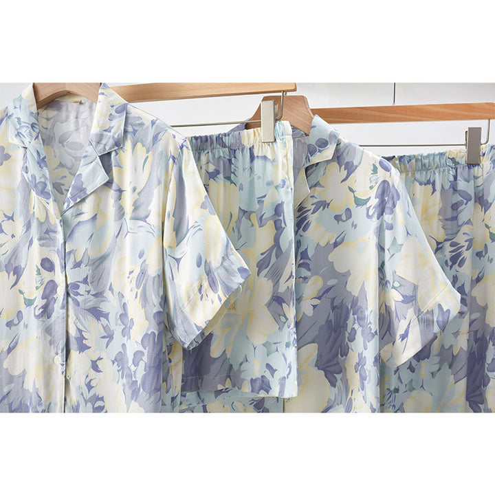 Dame Satin Pyjamas Sæt med blomster Mønstre og behagelig Pasform Stilla