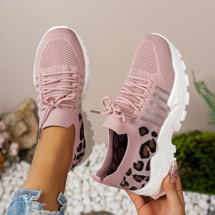 Dame Sporty Sneakers med luftig strik-overflade og moderigtig dyretryk Stilla