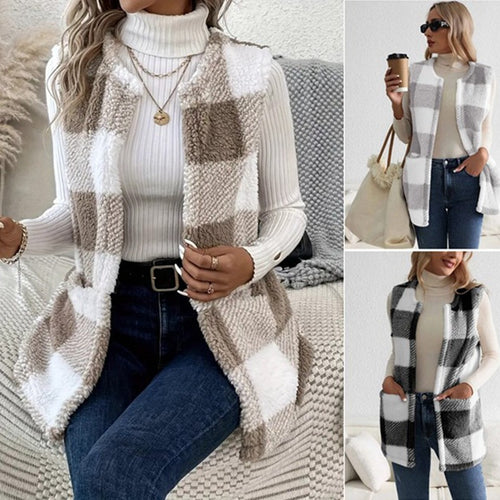 Dame teddy pels vest i moderne ternet design Stilla