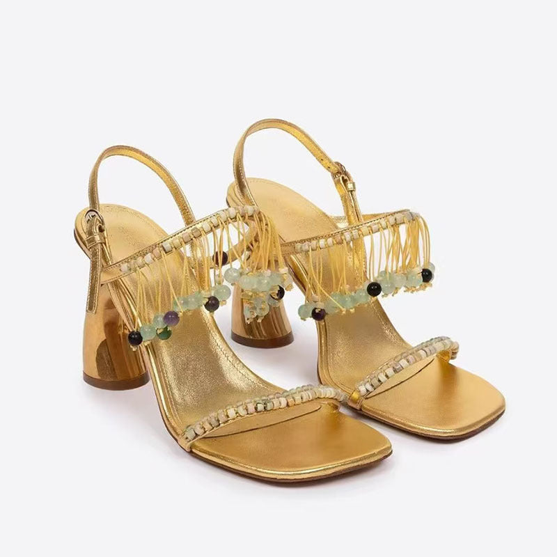Femme Dekorative Fransen Blokhæle Sandaler Stilla