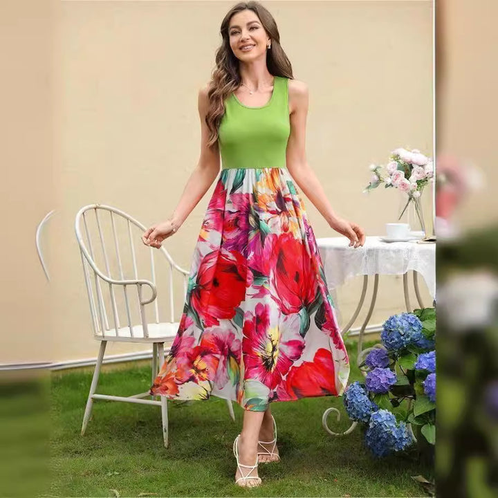 Dame Blomster Lagdelt Maxi Kjole Stilla