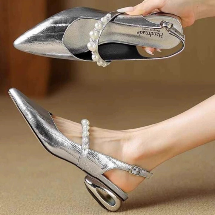 Dame elegante Slingback spids tå flade med perle accent Stilla