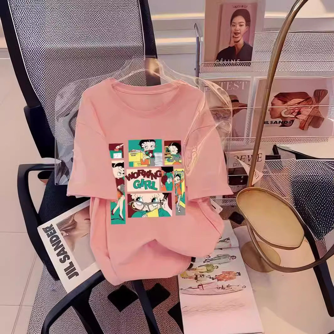 Dame T-shirt med kreativt comic-design Stilla