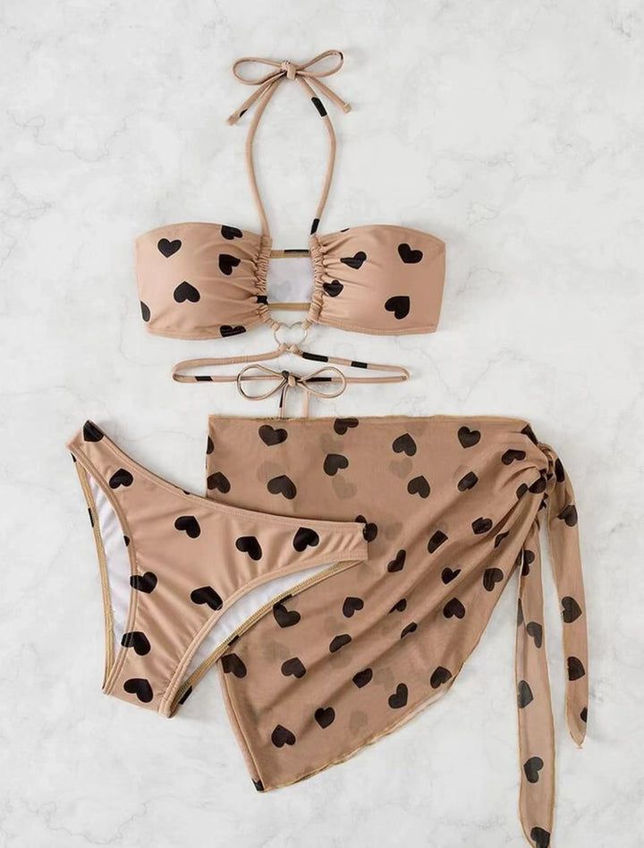 Dame hjerteprint bandeau-bikini med matchende indpakningsskørt Stilla