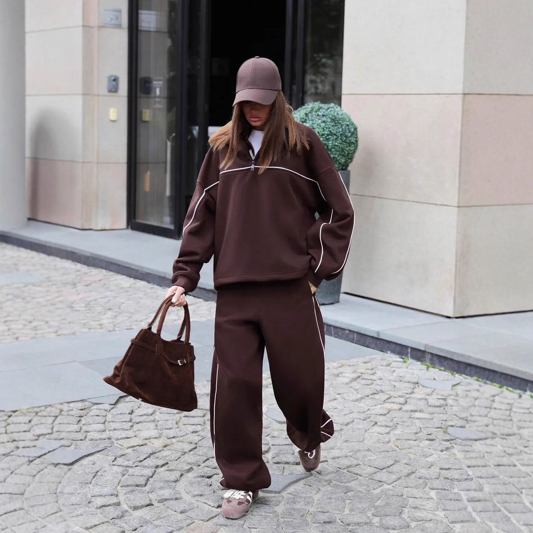Kvindernes sporty fritid loungewear sæt med høj krave og lynlås Skovae