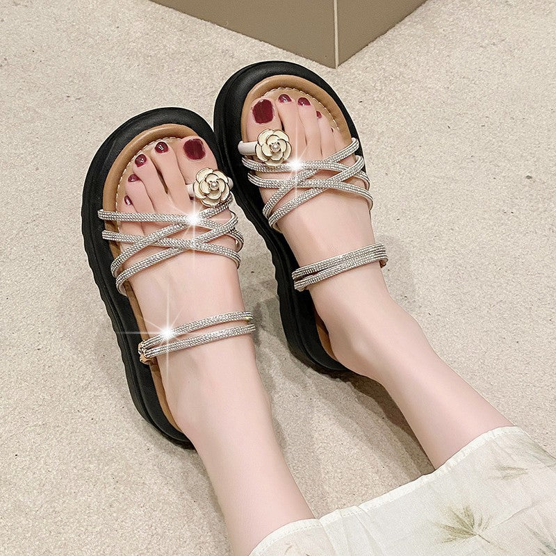 Dame Glamourøse Sandaler med funklende Strass detaljer og skridsikker sål Stilla