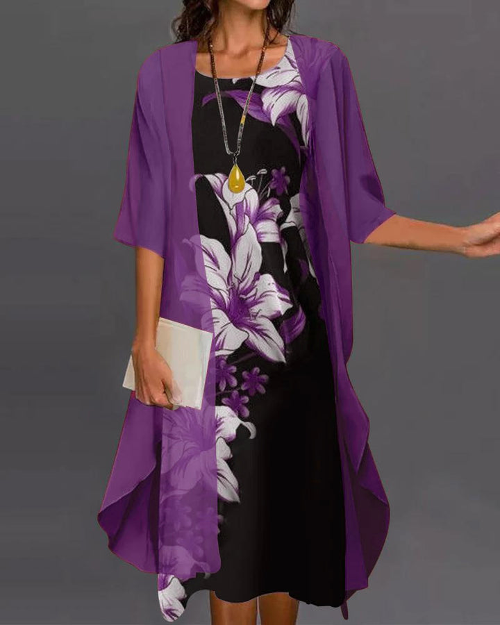 Dame Chiffon Overdel med floralt design Stilla