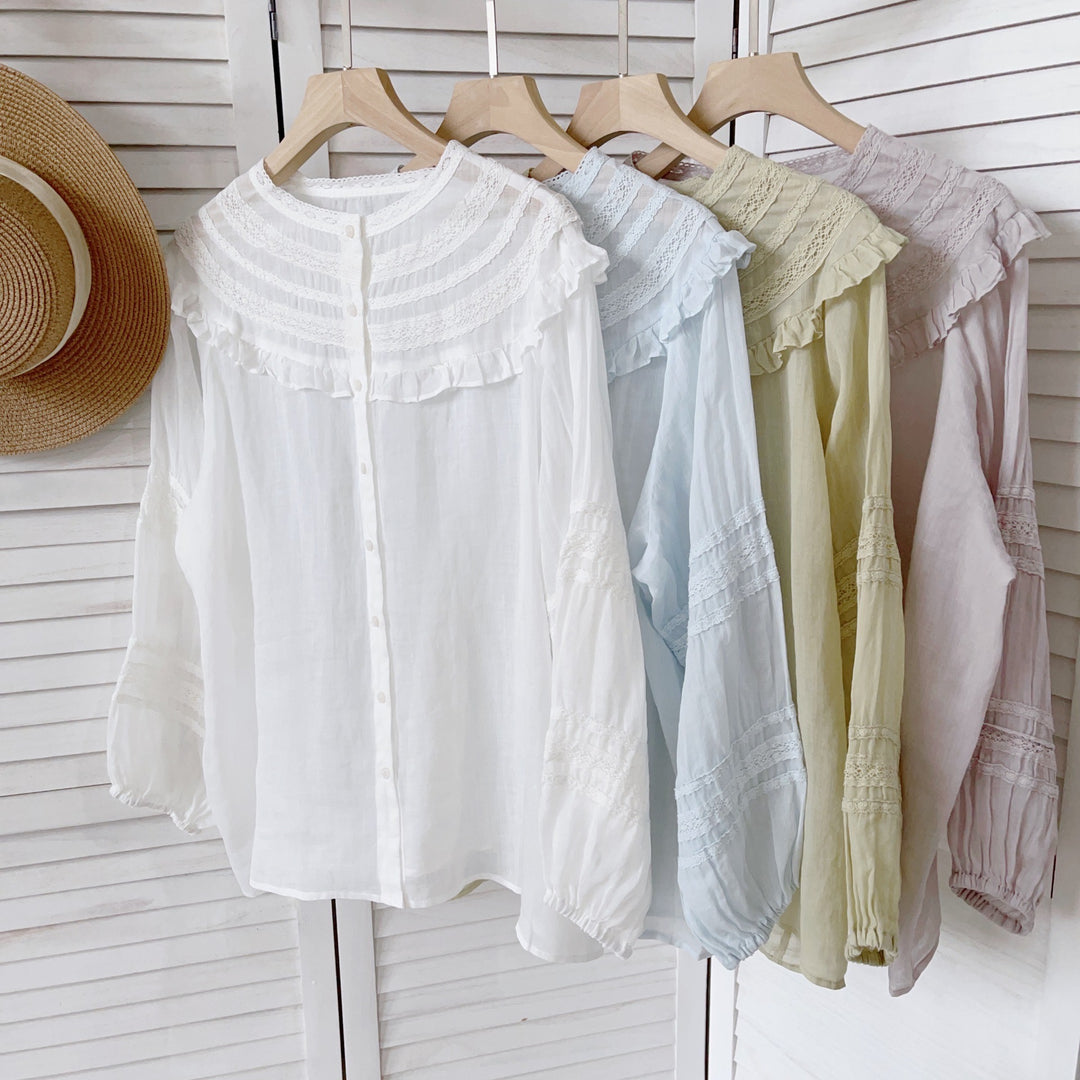 Dame Elegant Ruffle Shirt Med Knap Stilla