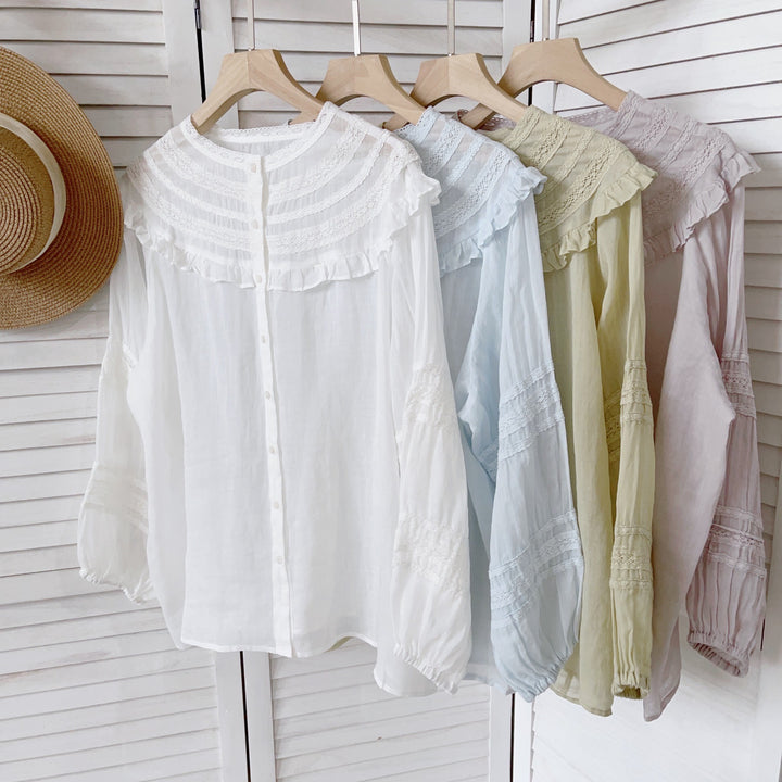 Dame Elegant Ruffle Shirt Med Knap Stilla