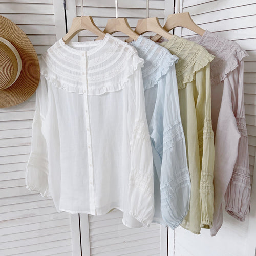 Dame Elegant Ruffle Shirt Med Knap Stilla