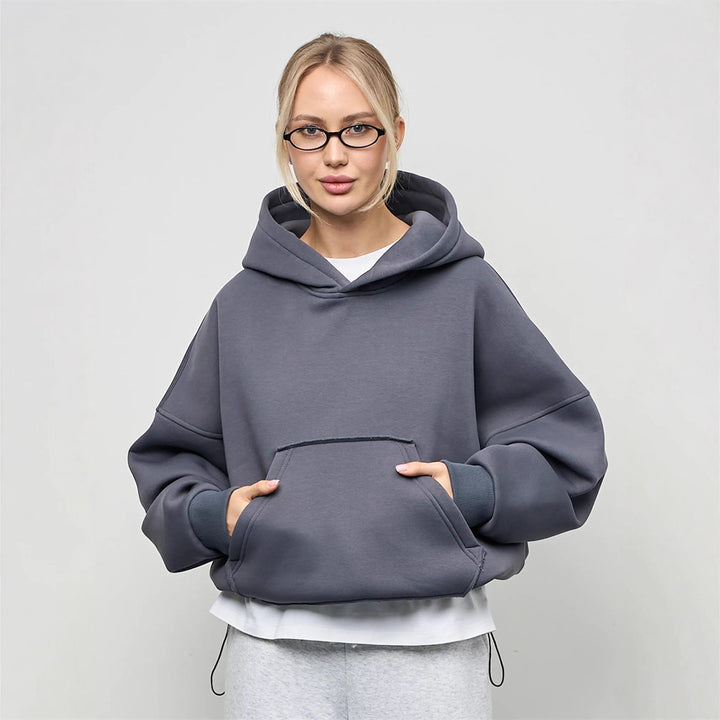 Kvinders casual oversized hættetrøje med kengurulomme og blødt foer Skovae