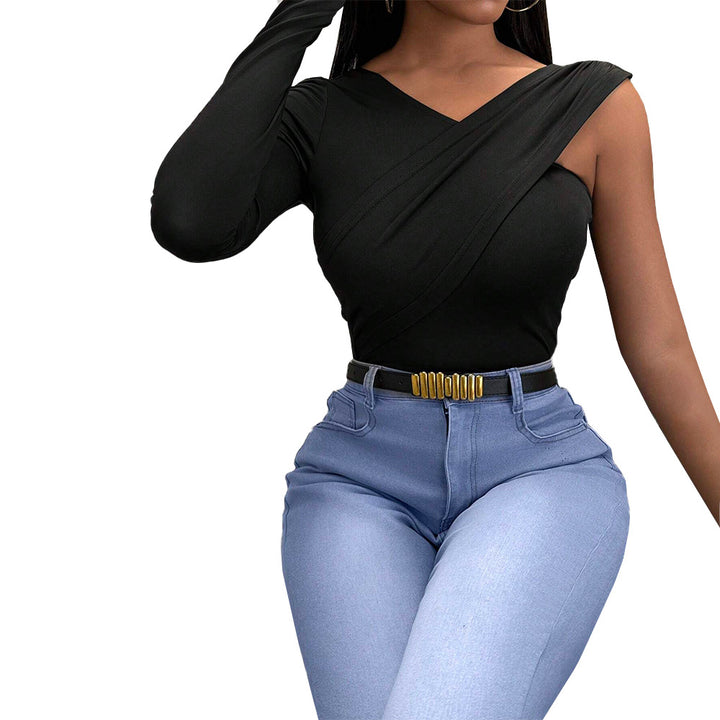 Dame Langærmet Bodysuit med Asymmetrisk Snit og Elegant Twist Design Stilla
