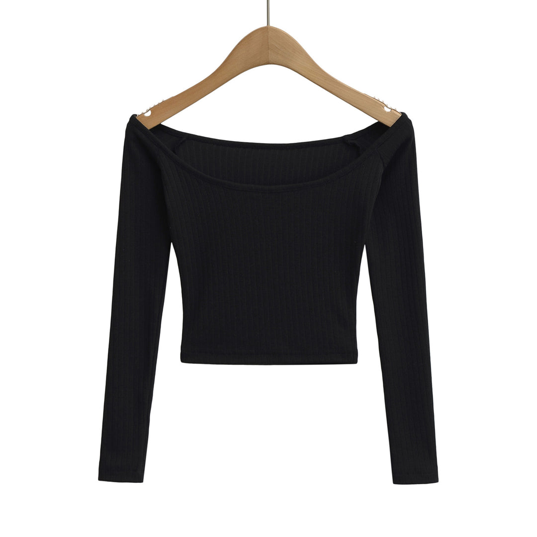 Dame cropped Langærmet skjorte med elegant Rundhalsshalsudskæring og fin ribstruktur Stilla