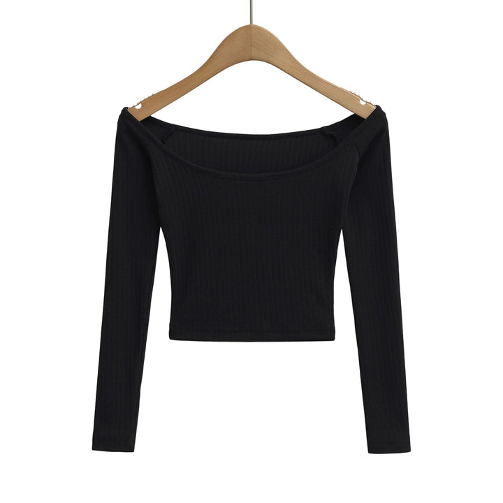 Dame cropped Langærmet skjorte med elegant Rundhalsshalsudskæring og fin ribstruktur Stilla