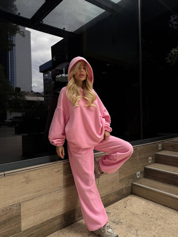 Dame Oversized Sweatset med hætte og elastiske manchetter Stilla