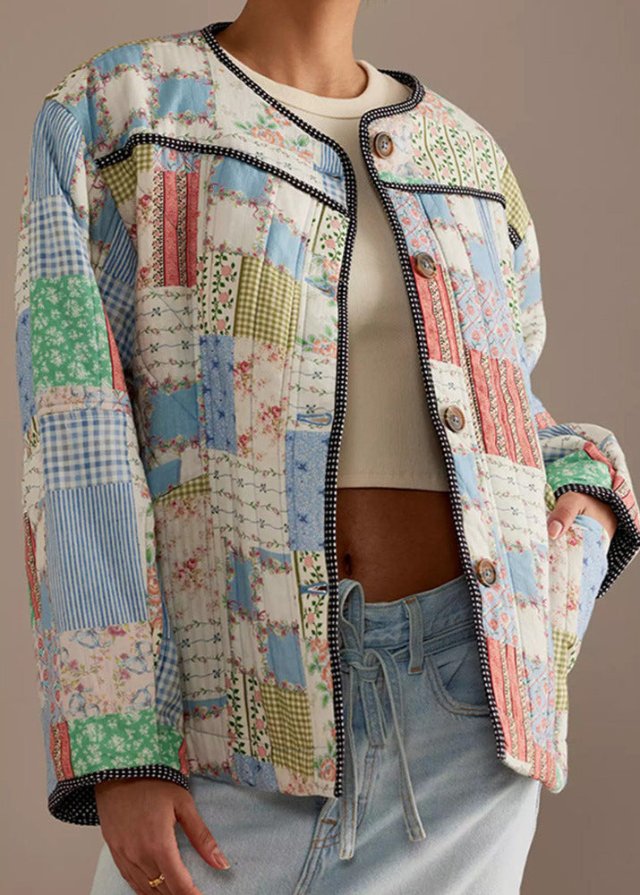 Stilla | Patchwork - Bomulds-quiltet-jakke med rund hals