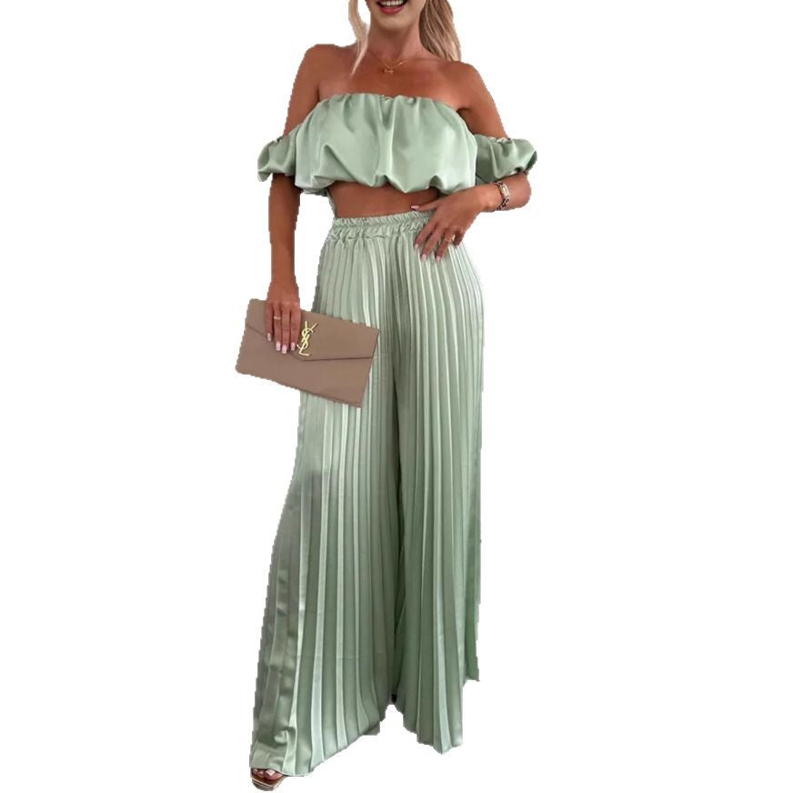 Dame Plisseret Nederdel med elastisk Talje og trendy Overdel Stilla