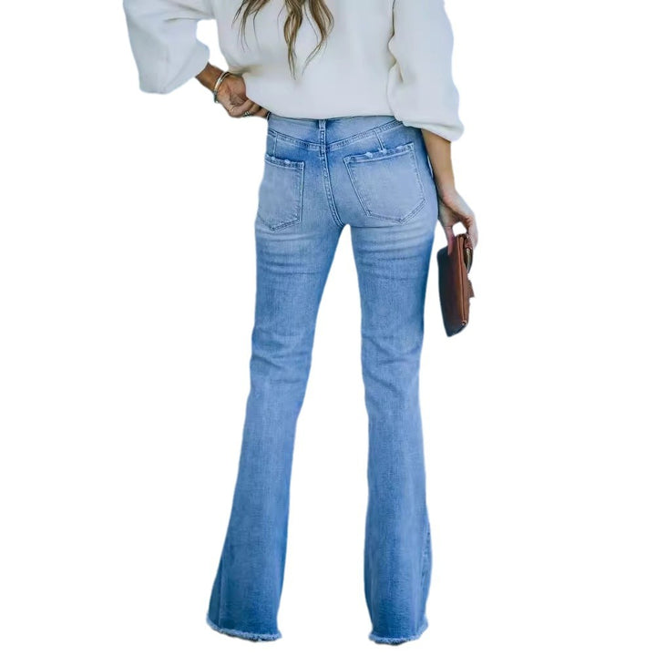 Kvindernes brede bootcut jeans med høj talje og frynset kant Stilla