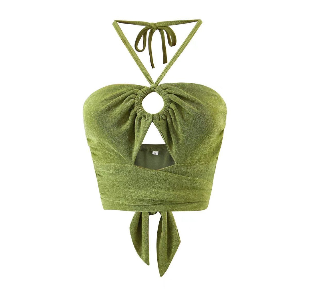 Dame Crop-Top med innovativt ring-design og justerbart bindebånd Stilla