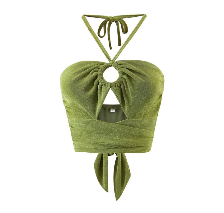 Dame Crop-Top med innovativt ring-design og justerbart bindebånd Stilla
