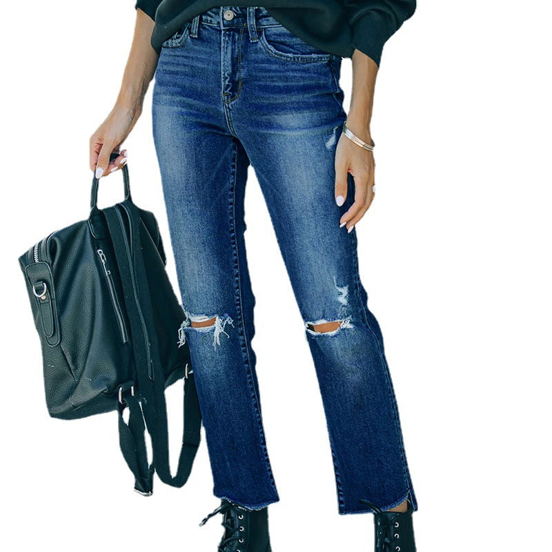 Damer Mom-Jeans i moderne Destroyed-Style med mellemhøjde og afslappet pasform Stilla