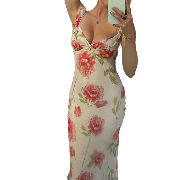 Dame maxikjole med blomsterdesign og spaghetti-stropper Skovae