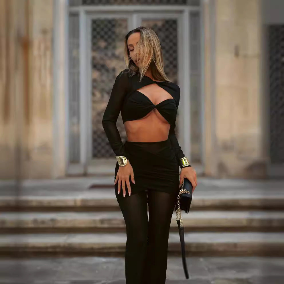 Dame elegant Crop-Top og løse bukser sæt Skovae