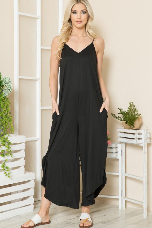 Damer spaghetti stropper løstsiddende jumpsuit med lommer Stilla