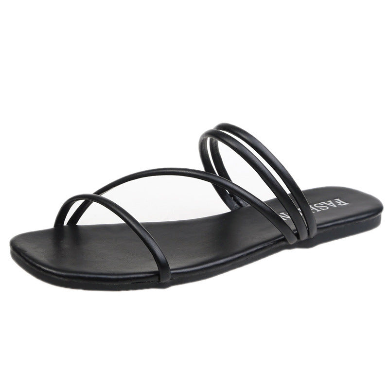 Dame nan minimalistisk slip-on sandal med filigran stropper og polstret komfortfodbed Skovae