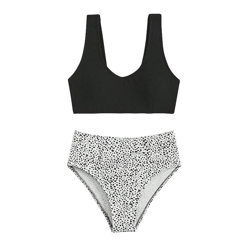 Dame Højskåret Bikini-sæt med moderigtigt top Skovae