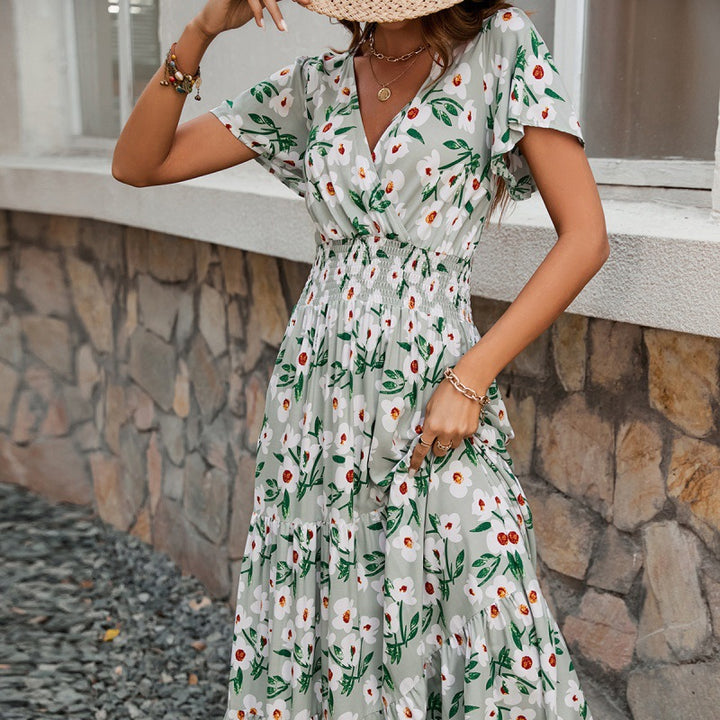 Femme Floral Print Maxi Kjole med Flæsekanter Stilla