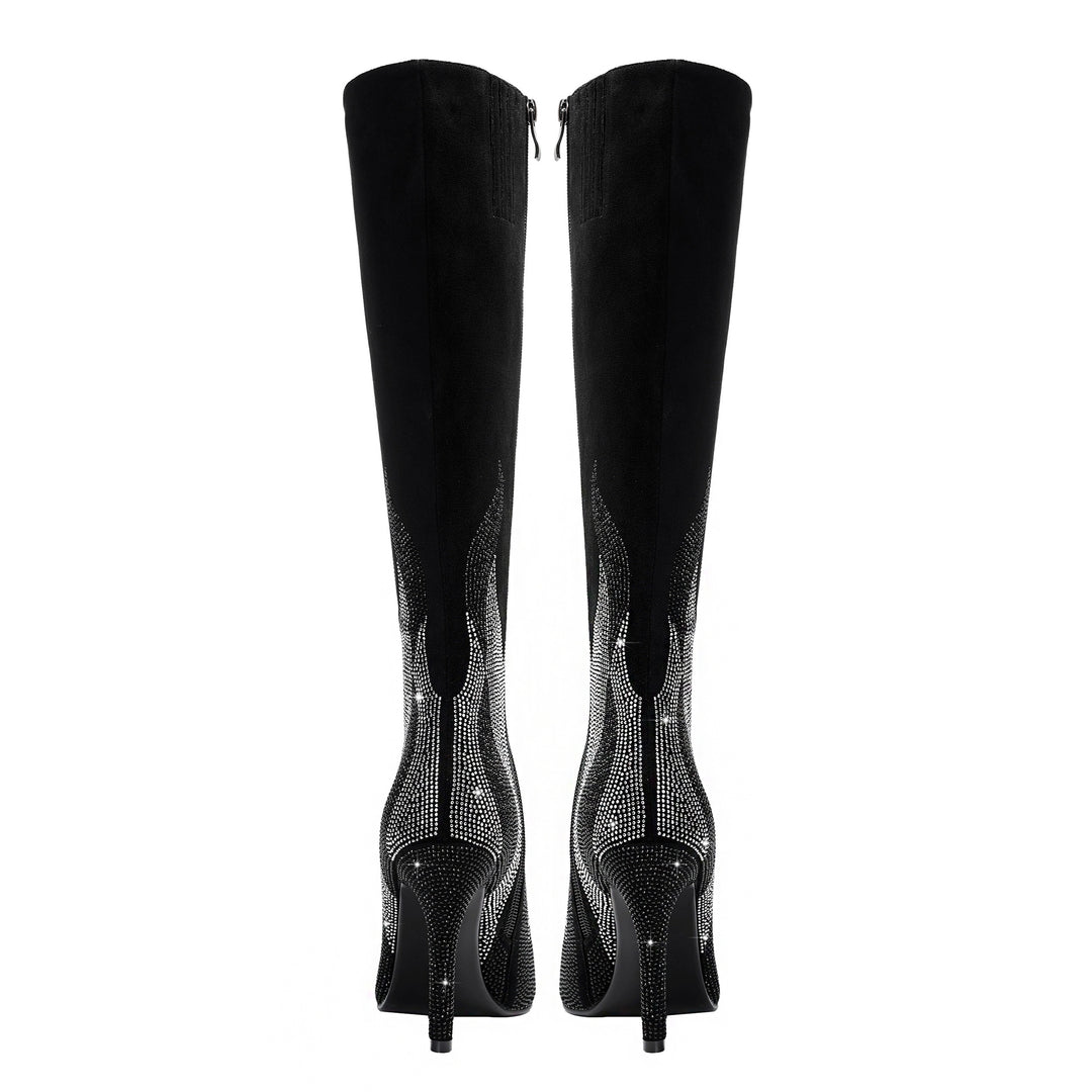 Femme Slouchy Stiletto Over-the-Knee Støvler med Krystal-Flamme-Design  Stilla