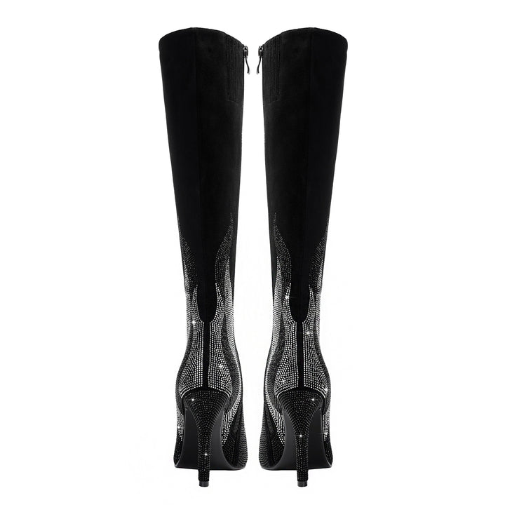 Femme Slouchy Stiletto Over-the-Knee Støvler med Krystal-Flamme-Design  Stilla