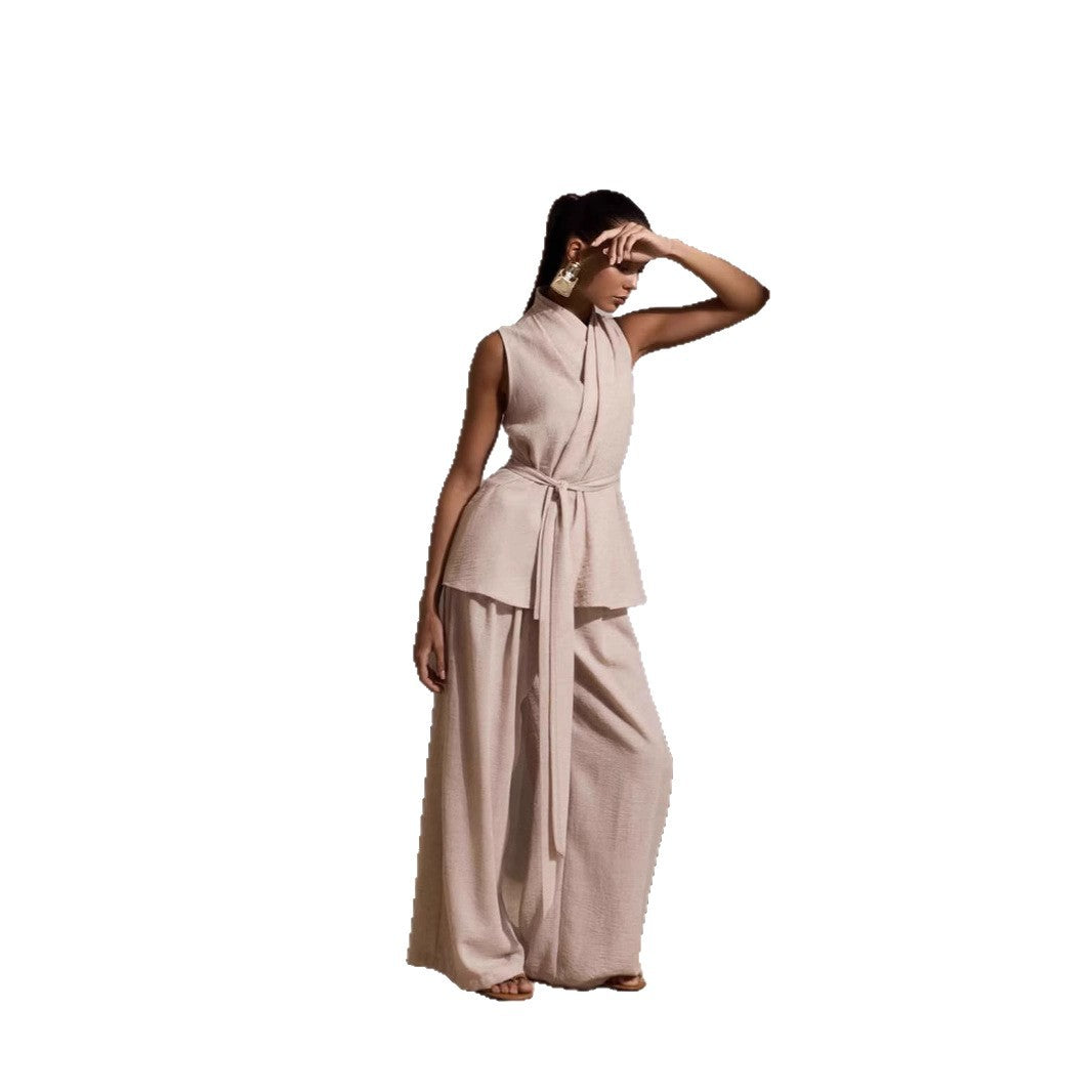 Dame elegant viklebluse og bred habit sæt Stilla