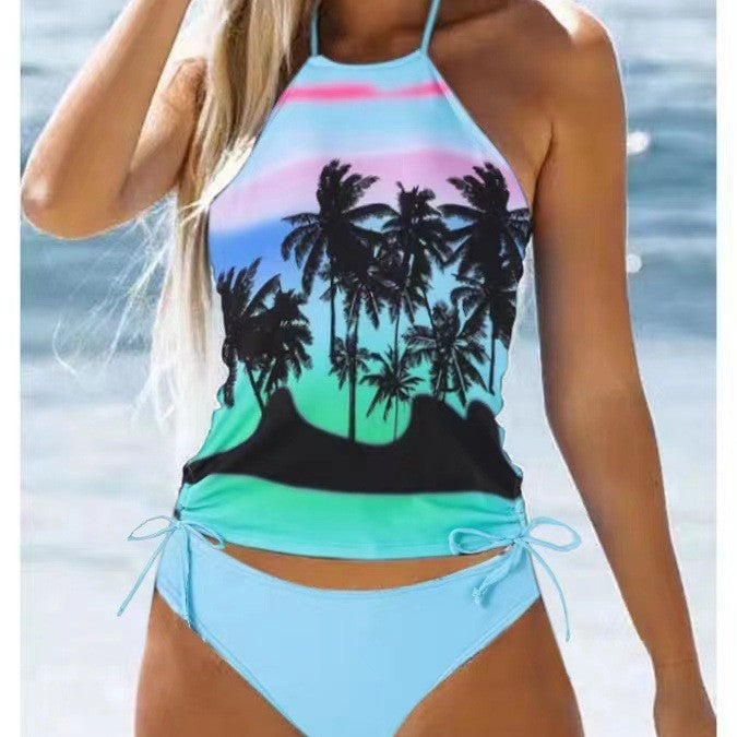 Dame bikini sæt med trendy palmemotiv og justerbar top Stilla