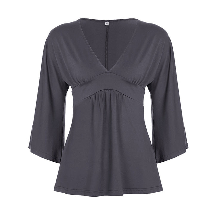 Damer Elegant V-udskæring bluse med brede ærmer Skovae