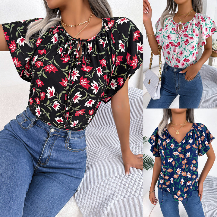 Damebluse med blomsterprint og elastiske ærmer Stilla
