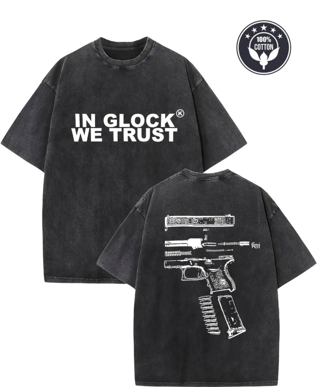 Dame T-shirt med grafisk gun-design og vintage-effekt Stilla