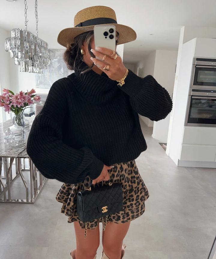 Kvinders chunky strikket sweater med høj krave og bredskårede ærmer Stilla