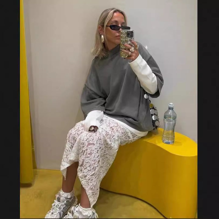 Dame Streetwear-top med kontrasterende ærmer og eksklusiv snit Stilla