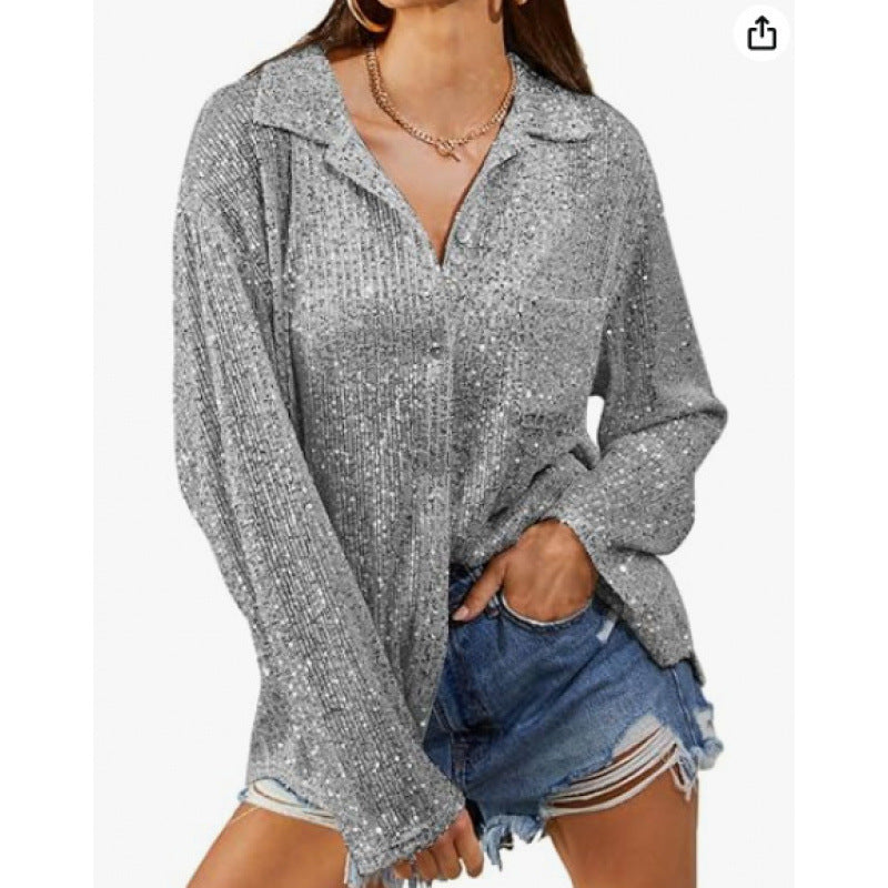 Dame strikbluse med glitter-detaljer og afslappet snit Stilla