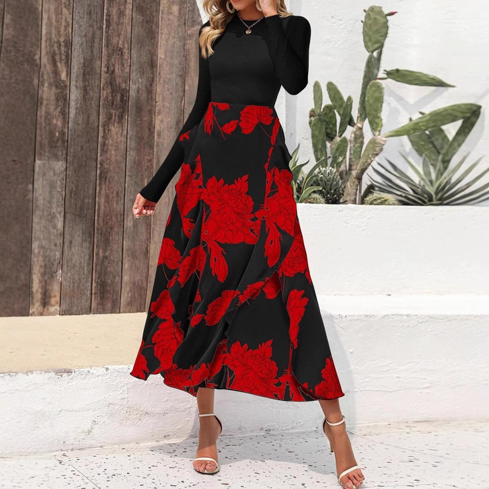 Dame Maxikjole med blomsterdesign og trendy snit Stilla