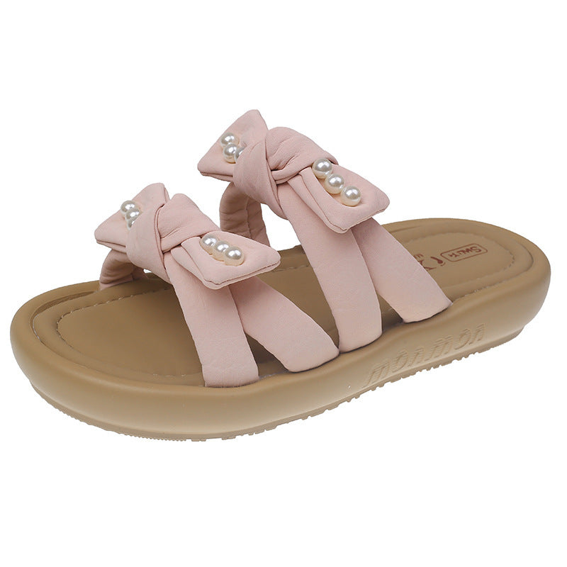 Dame Elegante Perle-udsmykkede Slide Sandaler Stilla