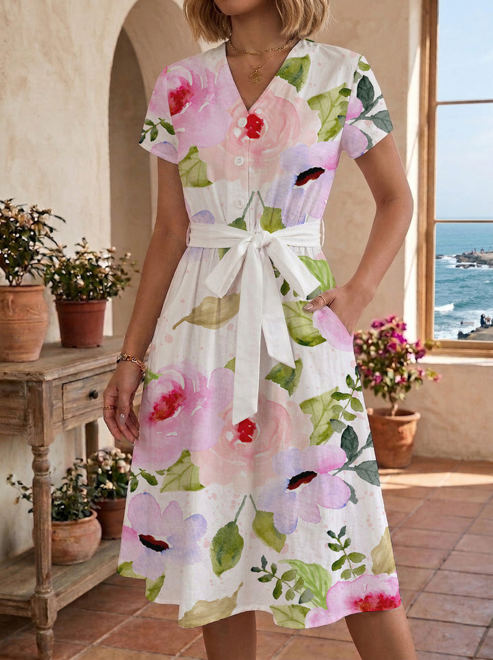 Dame Midi-kjole med blomstret design og behagelig pasform Skovae