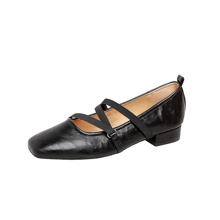 Dame Strappy Quadratæer Ballerina Flats med justerbare anklerem Stilla