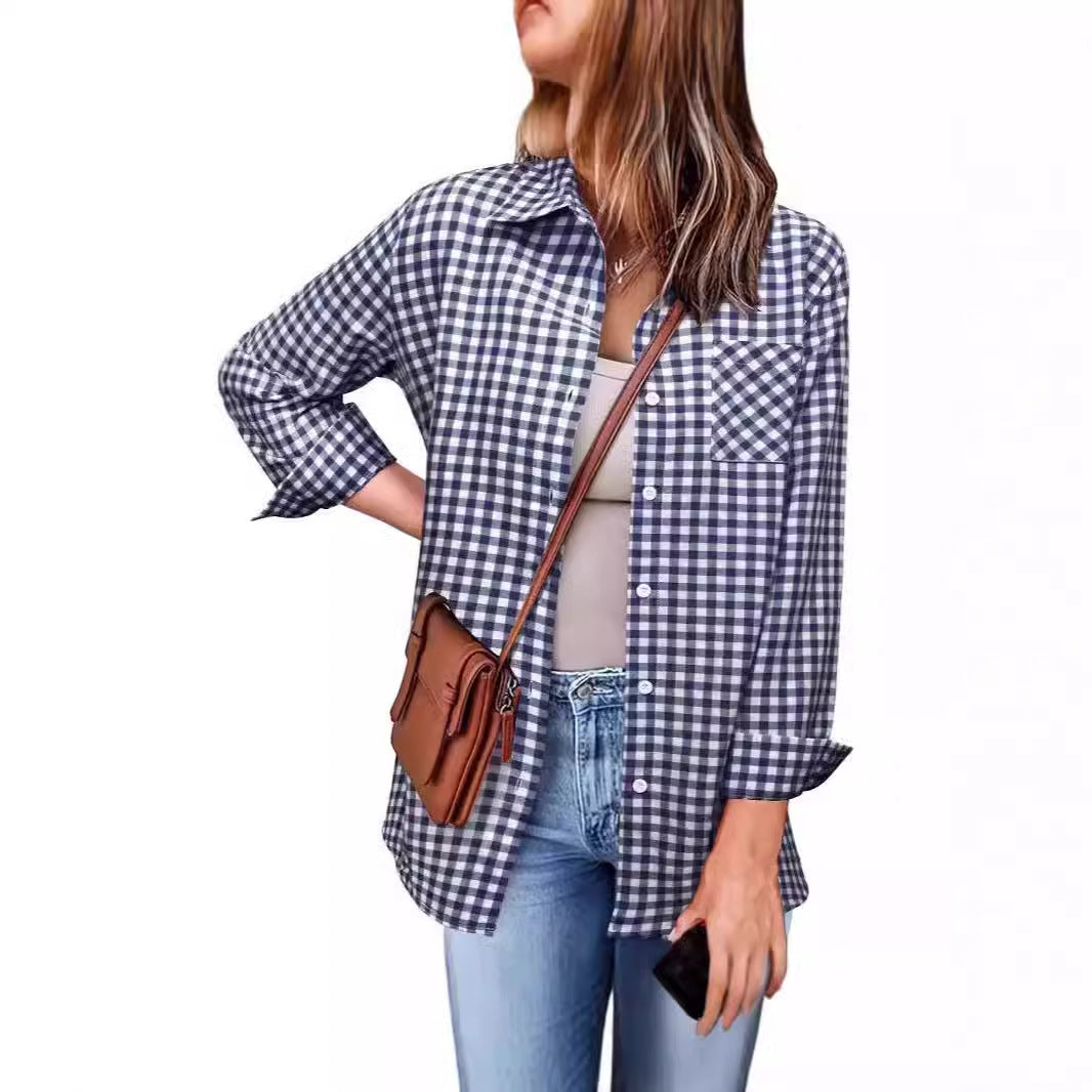 Femme Button-Up Gingham Check Shirt Stilla