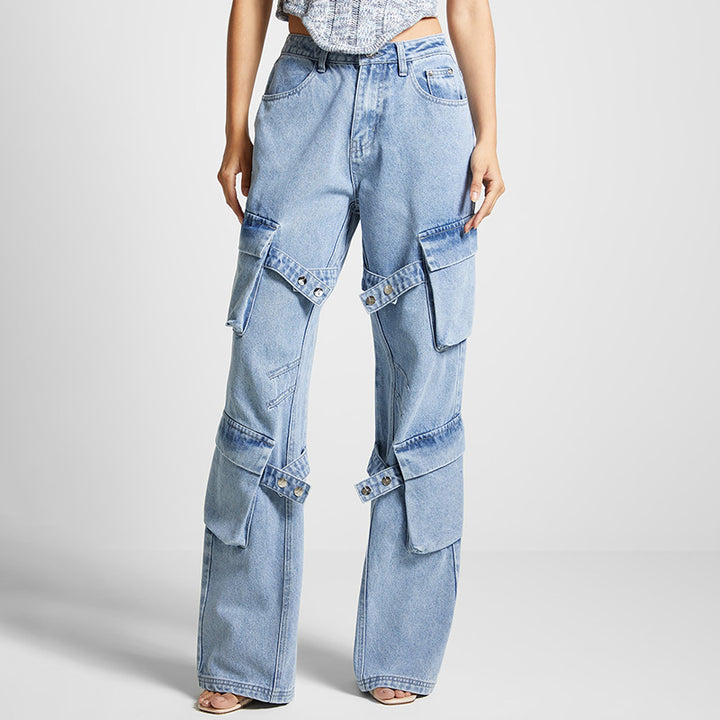 Dame Cargo-Jeans med multifunktionelle lommer og bred pasform Stilla