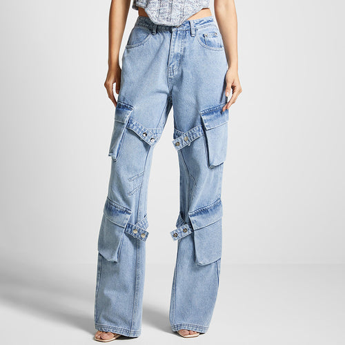 Dame Cargo-Jeans med multifunktionelle lommer og bred pasform Stilla