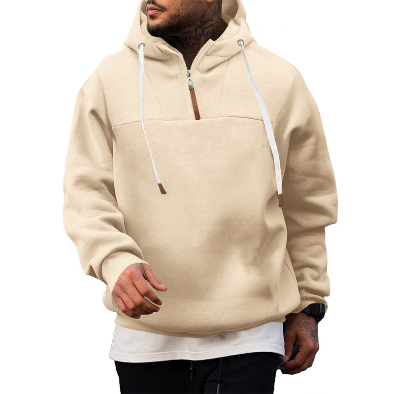 Herre funktionel hættepullover med halv lynlås og innovative detaljer Stilla