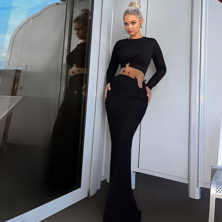 Dame Crop Top og Nederdel Sæt med kreative Cut-Outs Stilla